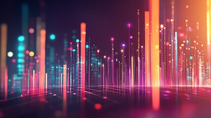 Poster - Neon-lit digital cityscape reflecting on a futuristic, gridded surface.
