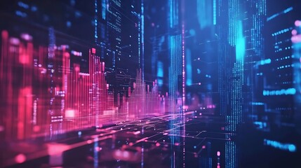 Poster - Abstract Digital Data Visualization with Pink and Blue Code Streams