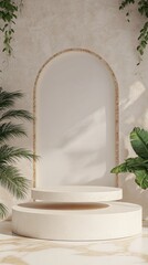 Poster - A white archway with a plant in front of it
