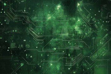 Poster - Abstract tech background. Retro green monochrome.