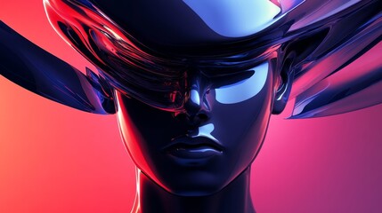 Poster - A futuristic, abstract portrait of a glossy figure with a sleek helmet-like design.