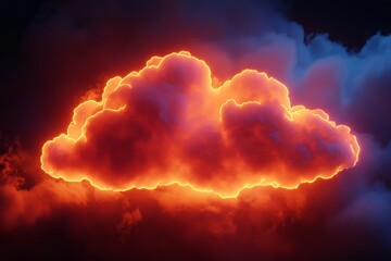 Poster - Glowing neon cloud, outlined in bright orange.