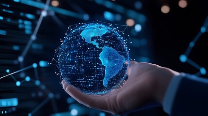 Poster - A Hand Holding a Digital Globe Representing Global Connectivity and Technology