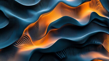 Poster - A blue and orange wave pattern with a yellow line