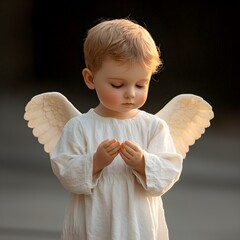 Wall Mural - Innocent child with angel wings in serene moment