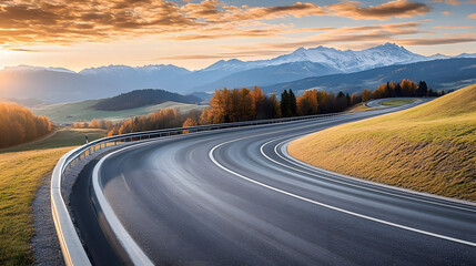 Wall Mural - Asphalt highway road and mountain natural scenery at sunrise. panoramic view.