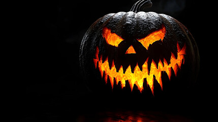 Wall Mural - Fierce 3D Render of a Halloween Jack-o'-lantern Glowing Menacingly in the Dark