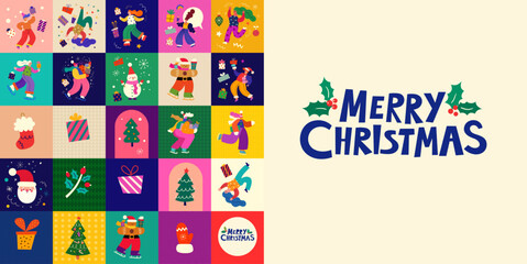 Wall Mural - merry christmas design. advent christmas calendar. merry christmas holiday elements. christmas decor
