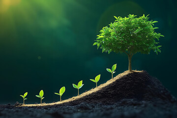 Vibrant timeline with a tree growing along it, symbolizing sustainable business growth over time timeline, growth, sustainability