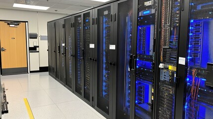 Poster - Modern Data Center Server Room With Illuminated Racks
