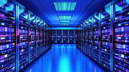 Poster - Illuminated Server Racks In A Modern Data Center