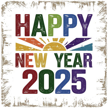 happy new year 2025 vintage t shirt transparent background