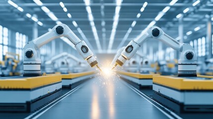 Poster - Robotic Arms Welding on Assembly Line in Factory