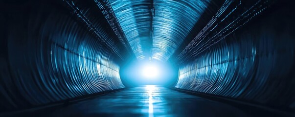 Poster - Illuminated tunnel with blue light, creating a mysterious and futuristic ambiance.