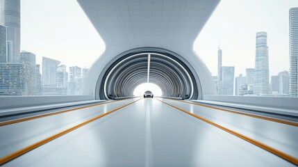 Poster - Futuristic tunnel leading to a bright cityscape, emphasizing technology and innovation.