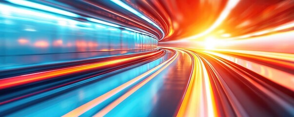 Poster - Abstract light trails on a futuristic road with vibrant colors.