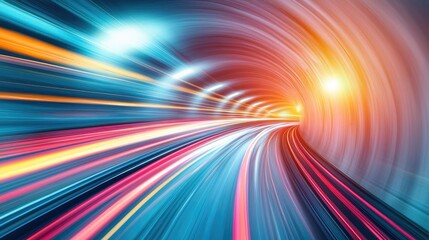 Poster - Dynamic light trails around tunnel, colorful abstract background