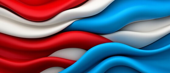 Poster - Abstract waves of red, white, and blue fabric flowing together in a vibrant design