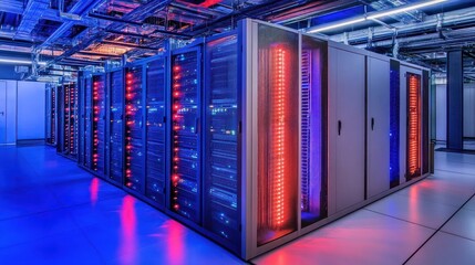 Poster - Illuminated Data Center Servers Row Modern Technology