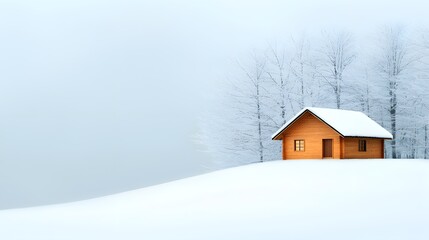 Wall Mural - Serene winter cabin surrounded by snow-covered trees