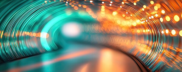 Poster - Colorful tunnel with vibrant lights creating an abstract motion effect.