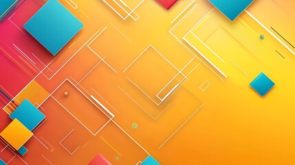 Poster - Abstract geometric composition with vibrant orange, yellow, red, and blue squares and lines.