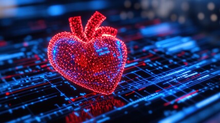 Fototapete - Digital heart symbolizing love and technology in a futuristic data environment