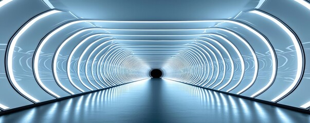 Aufkleber - Futuristic tunnel with glowing lights and a sleek design, creating a modern ambiance.