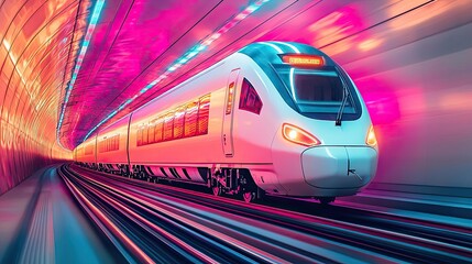 Poster - High-speed train in colorful tunnel, motion blur effect