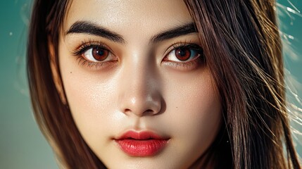Poster - Captivating portrait of a woman with striking eyes studio setting editorial photography artistic concept