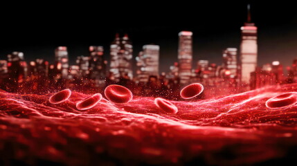Aufkleber - Dynamic flow of blood cells in urban landscape digital art abstract concept night view