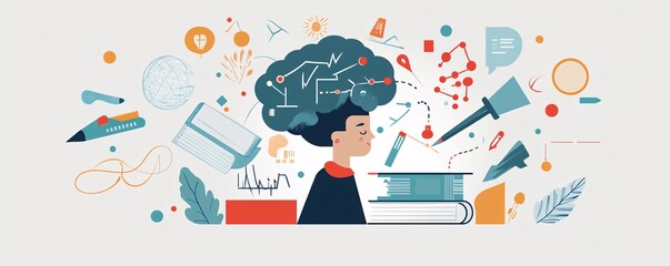 Poster - Student studying and acquiring knowledge, generating ideas and thoughts