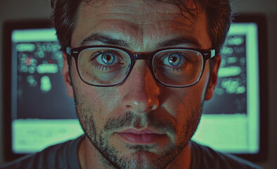 Aufkleber - Man wearing glasses is looking at the camera. He has a beard and a mustache. The man is wearing a gray shirt