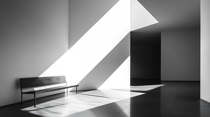 Poster - Minimalist Modern Interior with Bench and Dramatic Light Streaks