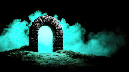 Poster - Mysterious portal opening enchanted forest digital art foggy atmosphere fantasy concept