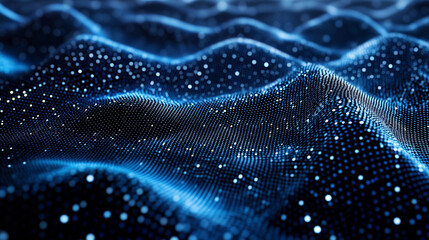 Poster - Digital landscape of waves artificial intelligence and neural networks. Background of digital luminous waves 