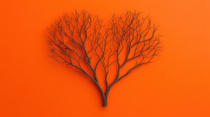 Aufkleber - Artistic tree heart shape modern minimalist design wall decor vibrant orange background