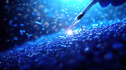Poster - Scientific research action laboratory setting micro injection blue lighting close-up view innovation