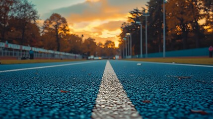 Poster - Conceptual image of an empty finish line at dawn symbolizing potential new beginnings and open space for and motivational content  Representing opportunity growth and future success