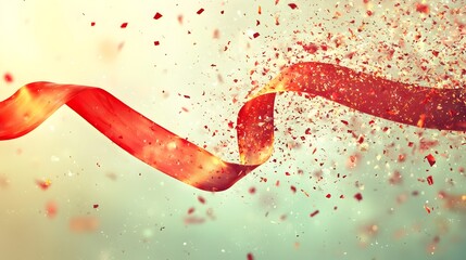 Poster - Conceptual image of an invisible athlete powerfully breaking through a finish line ribbon set against a clean minimalist background with generous copy space for messaging related to achievement
