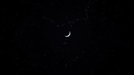 Wall Mural - dark blue or black night sky with stars constellations and a crescent moon shining bright set agains