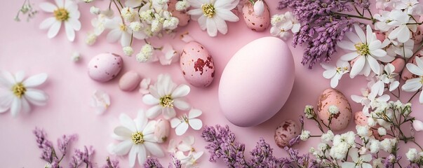 Sticker - Easter eggs and spring flowers creating beautiful pastel pink composition