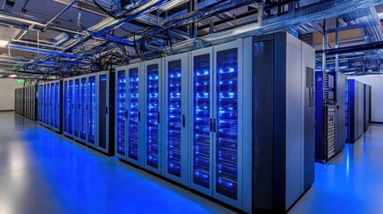 Poster - Modern Data Center Server Room With Blue Lighting