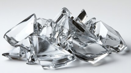 Poster - A Pile of Sharp and Shattered Glass Pieces on a Light Background, Capturing the Bright Reflections and Angular Shapes of Transparency and Fragility