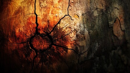 Poster - Weathered Wood Texture Shows Deep Cracks And Rings