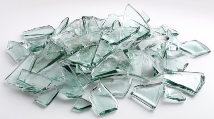 Poster - Shattered Glass Fragments Piled Together on a Smooth Surface, Reflecting Light and Creating Intriguing Patterns and Textures in a Minimalistic and Abstract Composition