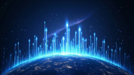 Aufkleber - Glowing Arrows Rising Above Earth, Representing Global Connectivity, Technological Progress, and Digital Innovation in a Futuristic Setting, Generative AI