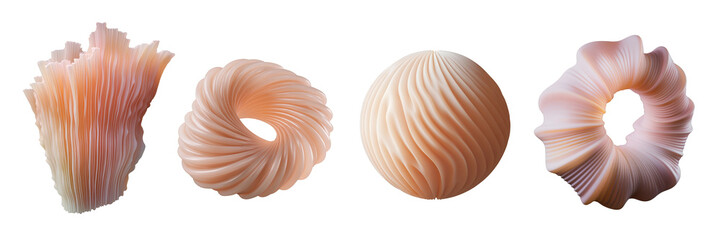 Poster - Organic ribbed 3D shapes set. Distorted pale pink peachy organic sculpture isolated. Ai generated