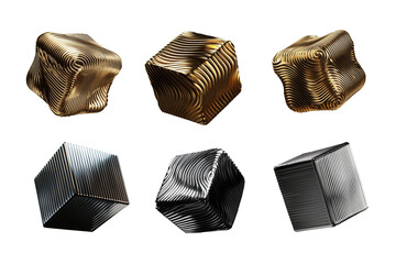 Poster - Minimalist ribbed cube 3D shapes. Irregular flying corrugated futuristic elements