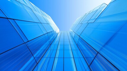 Poster - Modern Glass Skyscrapers with Reflective Blue Facades, Showcasing Urban Innovation, Contemporary Architecture, and Minimalist Design, Generative AI